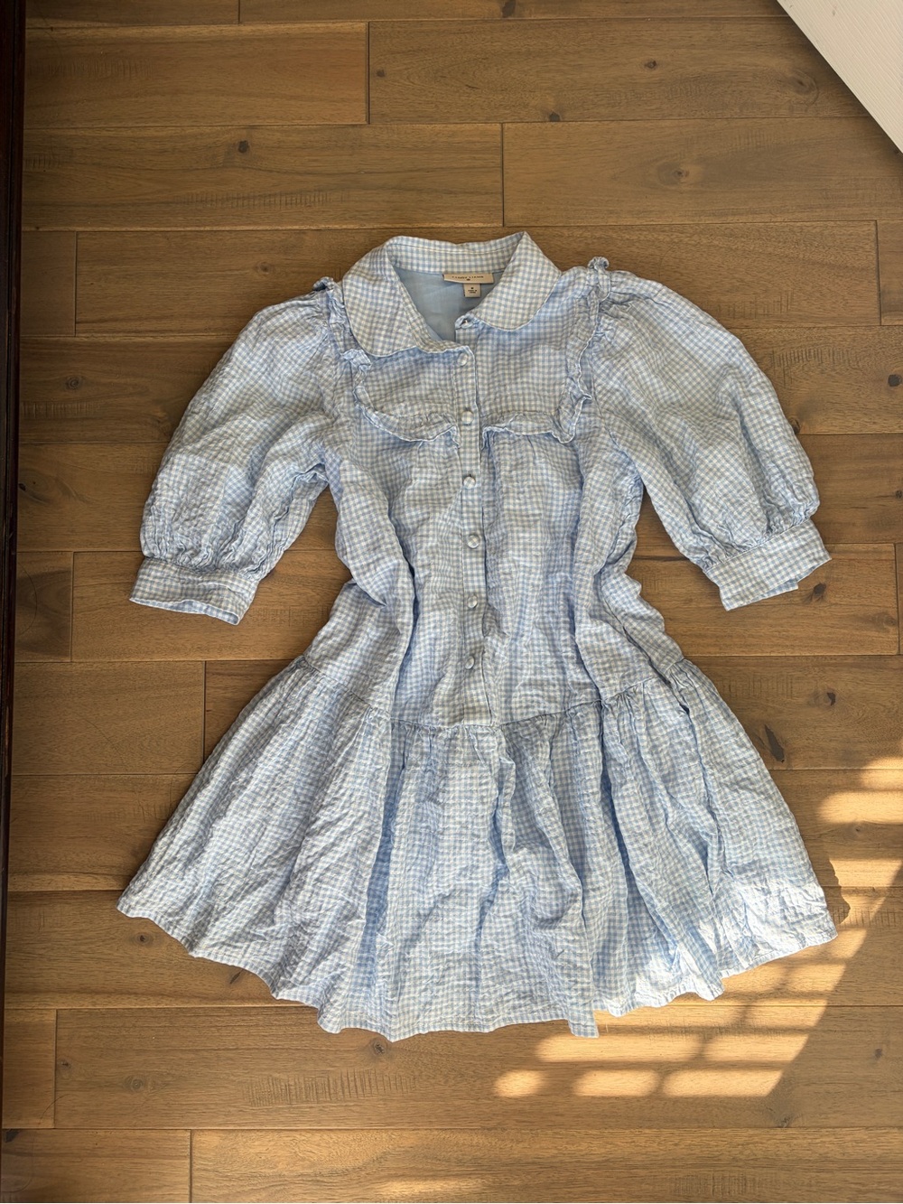 Sandy Liang blue gingham cotton shirt dress Medium cottagecore